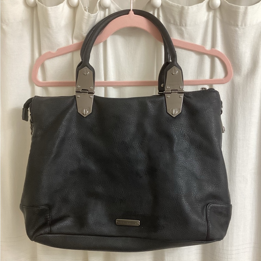 Black Leather Steve Madden Tote Bag